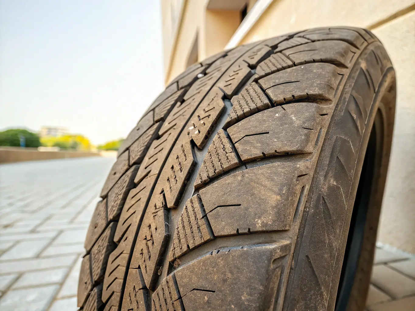 A close-up shot of a high-performance tyre, showcasing its tread pattern and sidewall details, with the Brisbane Quality Tyre logo subtly visible in the background.