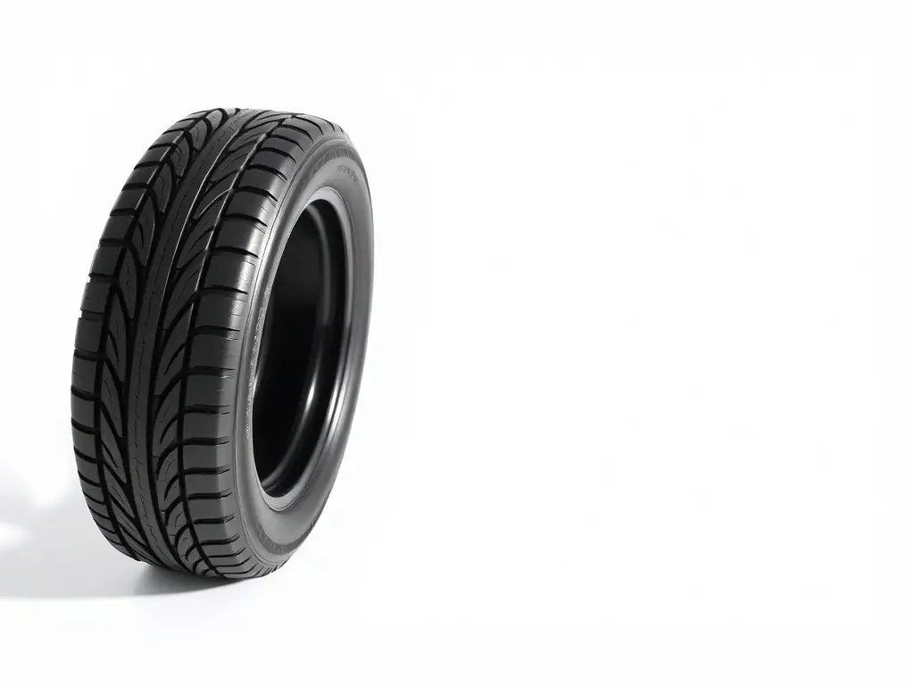 A close-up shot of a brand new tyre with a visible tread pattern, highlighting its quality and durability, displayed in the Brisbane Quality Tyre shop.