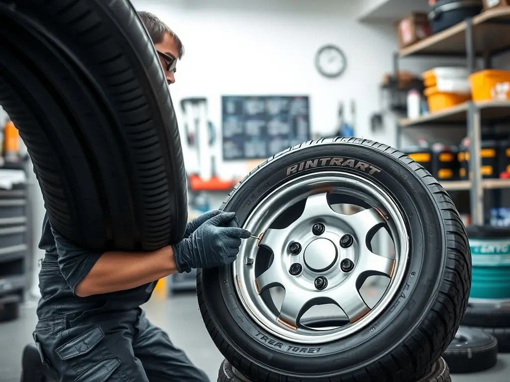 An image of a tyre being repaired in a workshop, showcasing the tools and techniques used by Brisbane Quality Tyre.
